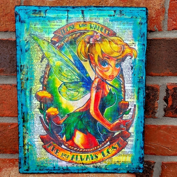 Hand Crafted Other - Tinkerbell Book Page Hand Crafted Original Painted Art Collage